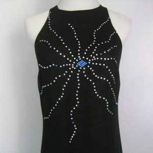 GIANNI VERSACE Versus Italy Black Viscose Rayon Sleeveless Glamorous Evening Cocktail Side Slit Dress Gown w/ Rhinestone Accented 24-38 XS S