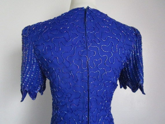 Stunning Vintage DENISE ELLE Royal Blue Silk Irid… - image 9