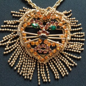 DOMINIQUE Jewelry Hairy Lion Head Face Golden Fringe Ball Chain Jeweled W/ Orange  Green Purple Black Crystal Brooch Pendant & Necklace