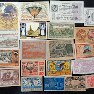 20Pc Lot Different Austria Notgeld Municipality of Kossen Tirol Heller Antique Banknotes post WW1 era German Currency Small Size Paper Money