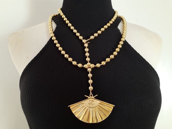 ネックレス・ペンダント KARL LAGERFELD K/ARCHIVE FAN NECKLACE Fabulous Vintage KARL LAGERFELD Yellow Gold Tone Beads Ball