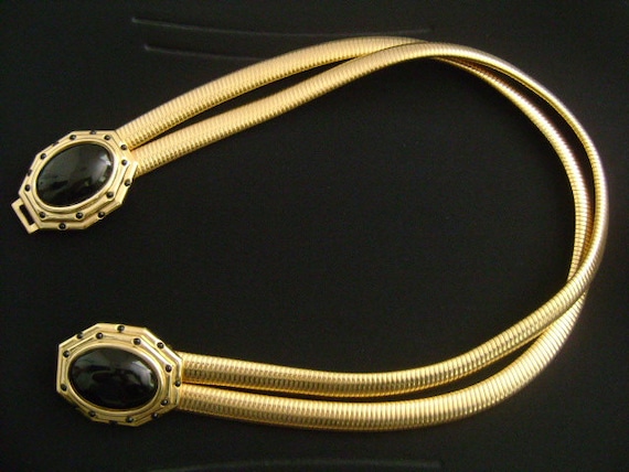 Judith Leiber Black Leather Belt with Gold Oval Buckle and Black Stone JUDITH LEIBER BLACK LEATHER BELT WITH GOLD, LEATHER & STONE  main image 4