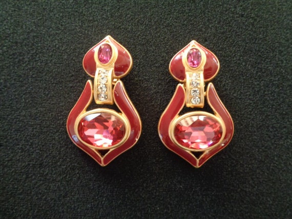 Elegant Red Wine Color Enamel & Faceted Oval Cut … - image 9