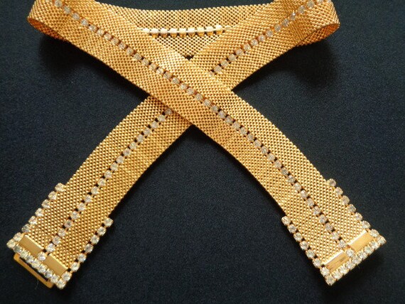 Vintage Yellow Gold Tone Metal Basketweave Mesh P… - image 1