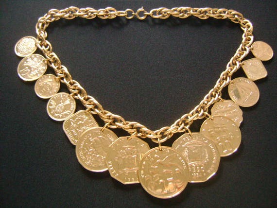 Franklin Mint the Golden Caribbean 14 Coins Charm Necklace Bahamas