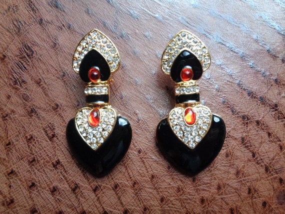 Gorgeous Black Gloss Color Enamel With Ruby Red C… - image 3