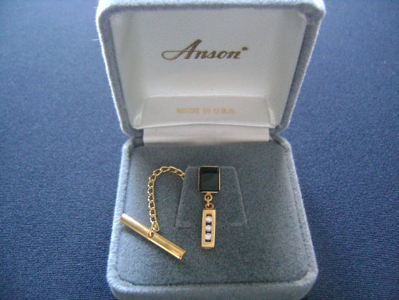 ANSON Gold Plated With Rectangular Cut Black Onyx… - image 7