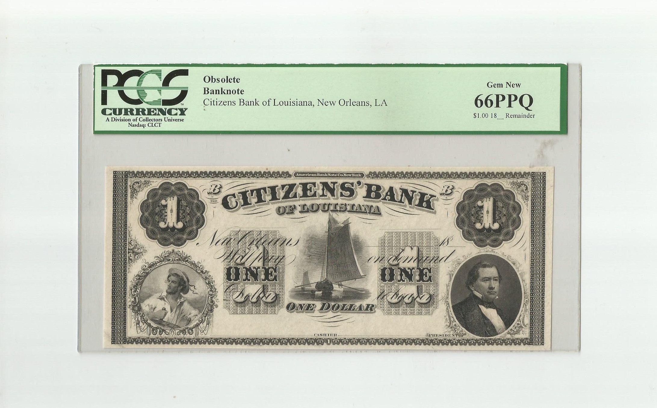 1860 1 Dollar Bill Citizens Bank of Louisiana New Orleans PCGS