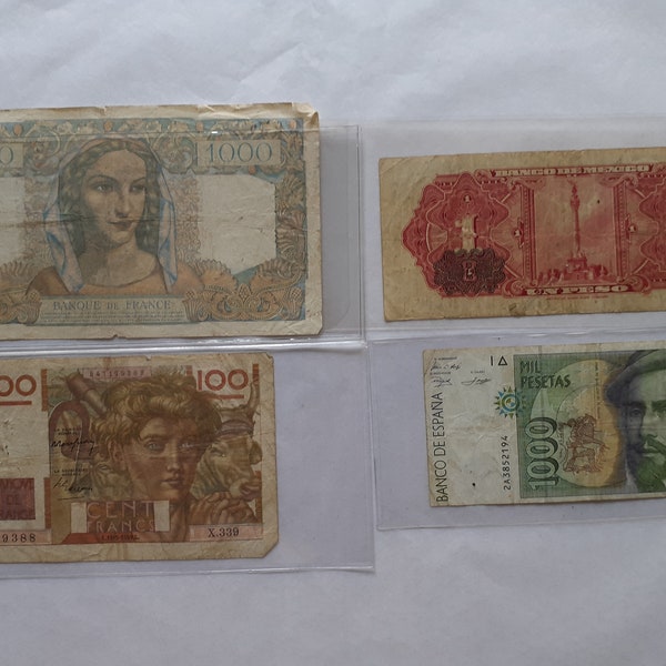 Frankreich 1950 1000 Mille Francs Banque de France 1949 100 Cent Banco de Mexico Un Peso Banknote Spain Spanish España 1000 Peseta Currency