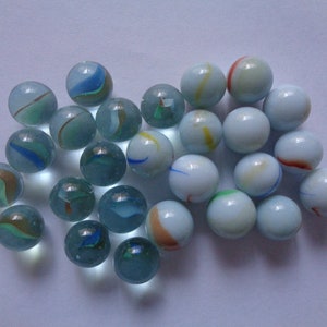 Lot 26Pcs White Blue Green Yellow Orange White Swirled Clear Translucent Glass Marbles Ball Shooter Game Toys Home Table Jar Bowl Decoration