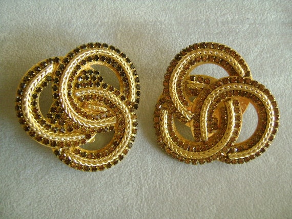 Paire De Boucles D'oreilles Vintage – Métal Doré Et Strass – Style Rétro