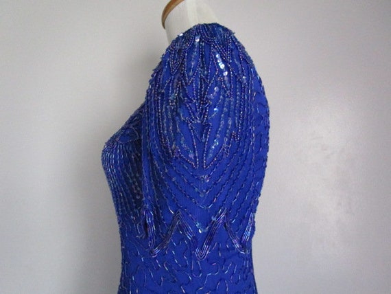 Stunning Vintage DENISE ELLE Royal Blue Silk Irid… - image 5