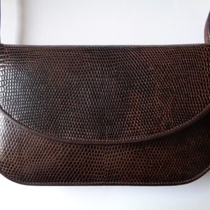 Vtg TEKVERK Christopher The Leather Man From New York Classic Dark Chocolate Brown Genuine Lizard Skin and Leather Shoulder Bag Purse Clutch