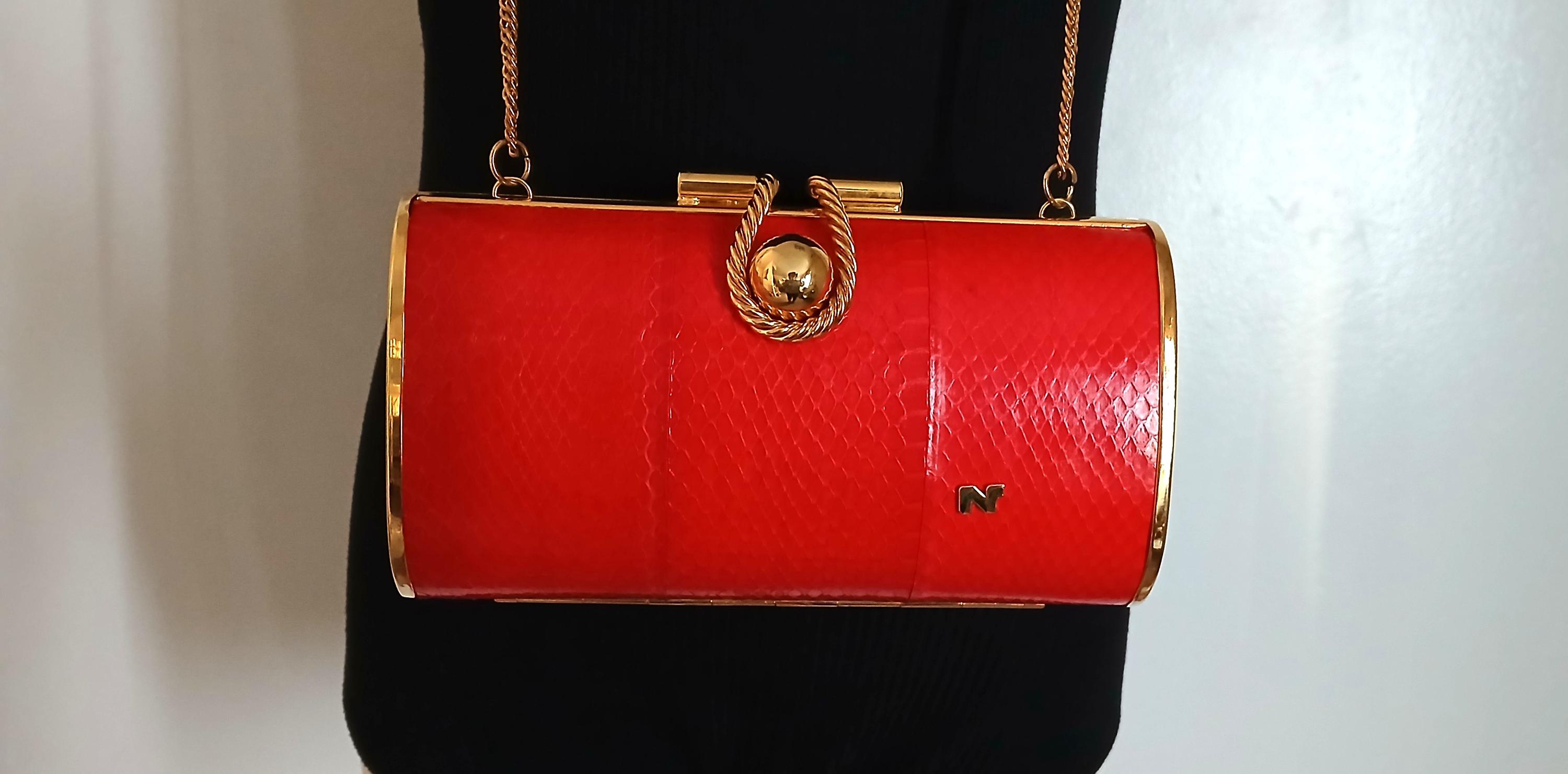Vintage NINA RICCI Paris Gold Tone Metal Red Hot Tomato Color