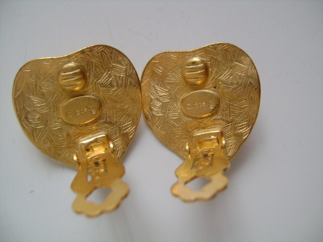 Boucles D’oreilles Vintage Catherine Stein – Doré, Fermoir Clips, En Très Bon état