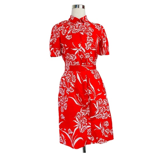 carolina herrera red shirt dress Carolina Herrera Drawstring Waist Midi Shirt Dress In Red