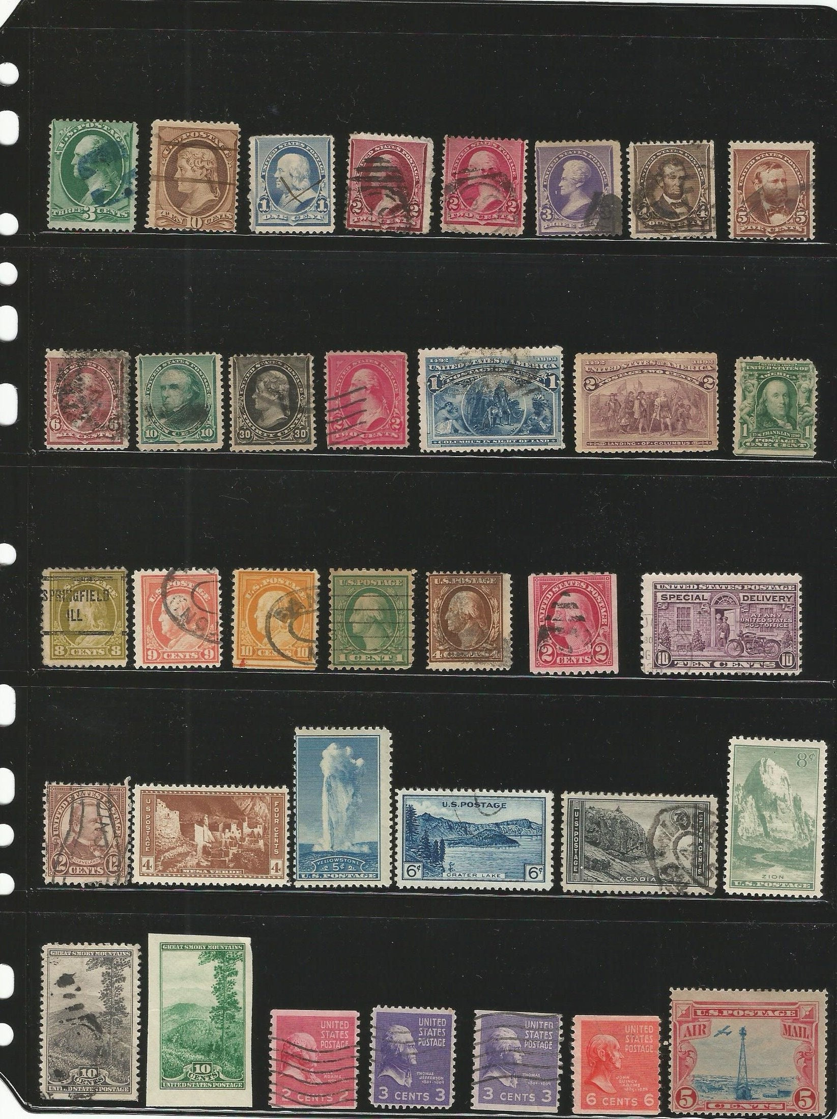 Antique US Stamp Collection 51 Postal Stamps Total Used and Mint Some From  1800s, 20th Century, Airmail & More Comes With Stockpage 