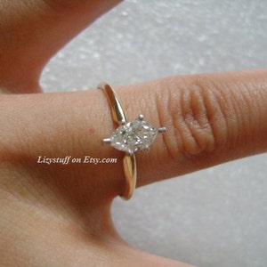 0.43 Carat Natural Earth Mined Diamond Solitaire Engagement Ring 14K Yellow/White Gold Clarity I1 Color G Marquise Cut  Shaped Ring Sz 8.75