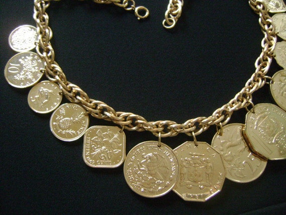 Fabulous Vintage Dangling Coin Charm Necklace 14 … - image 5