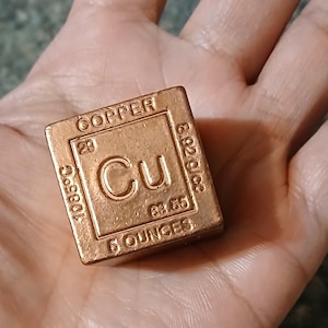 Solid Copper Square Cube Block 5 Ounces w/ CU Element Design Collectible Great Gift for Metal Enthusiast Copper Bar Ingot Collector Stacker