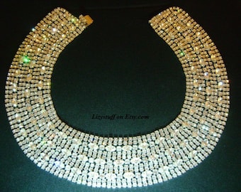 Fancy Lavish HATTIE CARNEGIE Rhodium Plated Megawatts Brilliance Round Marquise Navette Cut Glittering Blinding Diamante Rhinestone Necklace