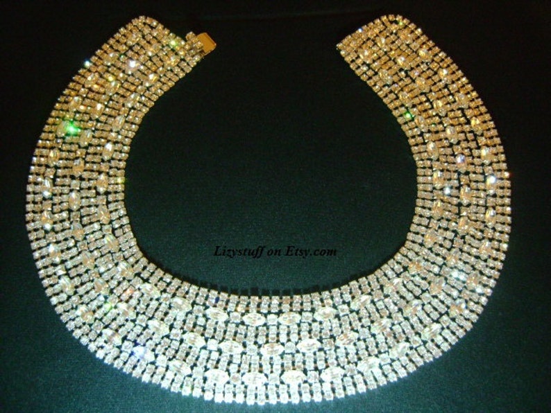 Fancy Lavish HATTIE CARNEGIE Rhodium Plated Megawatts Brilliance Round Marquise Navette Cut Glittering Blinding Diamante Rhinestone Necklace image 1