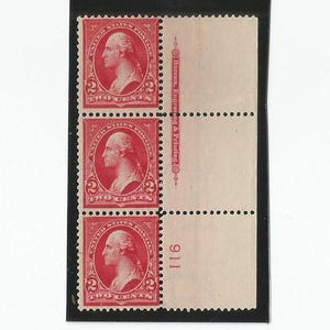 Scott 279B Year 1898 US 3 Stamp Strip 2 Cent Stamps Mint Original Gum Not Hinged 1st President a General George Washington Add to Collection