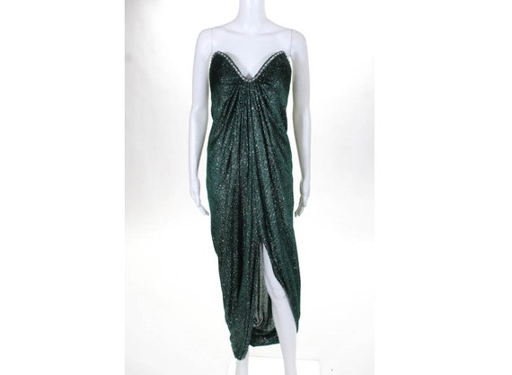 Vintage Hollywood Glam Forest Green W/sequin &piping Silver Metallic  Strapless Sweetheart Neckline Slit Front Gown Sexy Seductive Dress Sz 4 -  Etsy
