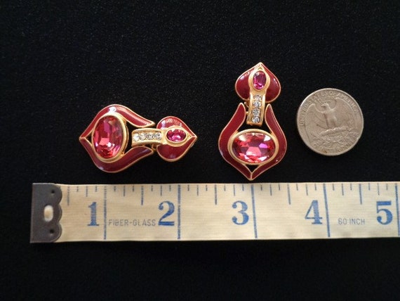 Elegant Red Wine Color Enamel & Faceted Oval Cut … - image 7