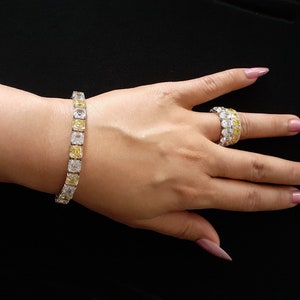 25 Carat Asscher Cut Light Yellow & Colorless Simulated Diamond AAA Cubic Zirconia Gemstones 925 Silver Tennis Bracelet All Occasion Jewelry