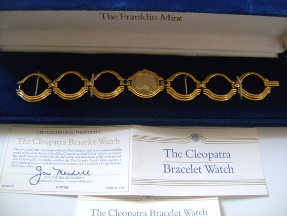 Franklin Mint 22k CLEOPATRA bracelet art deco watch RARE VTG FRANKLIN MINT CLEOPATRA BRACELET WATCH 22K YELLOW  main image 4