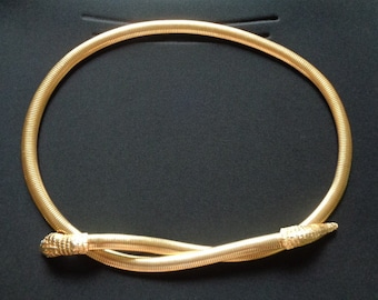 ACCESSOCRAFT NYC Accessory Jewelry Gold Tone Omega Coil Chain Serpent Snake Tail Belt or Dramatic Necklace Blue Turquoise Eyes Fits Size S M