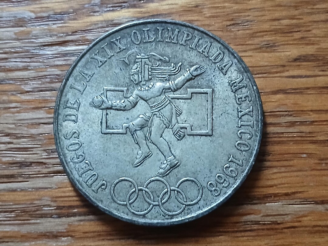 1968 Mexican 25 Pesos 72 Percent Silver Coin Olympics Games Rings