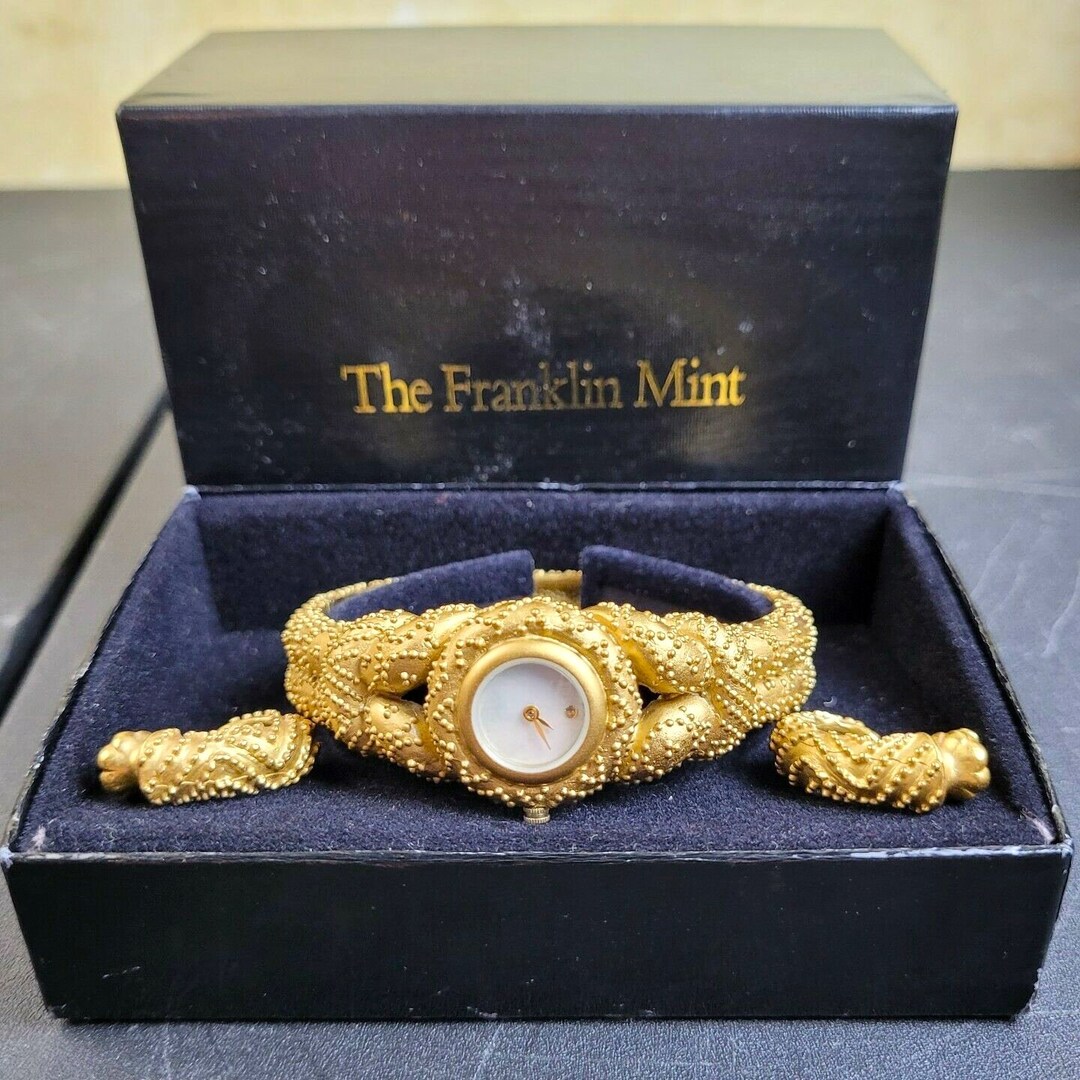 THE FRANKLIN MINT ゴールド ブラック ブレスレットウォッチ FM 1988 the Franklin Mint Mary Mcfadden Cuff Bangle Watch Bracelet