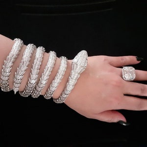Extraordinaire 18KT 750 White Gold 45 Ctw Lab Diamond Cluster Snake Serpent Choker Long Necklace Wrap Around Bracelet Belt Versatile Jewelry