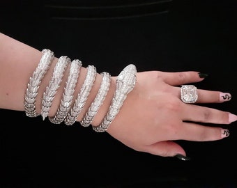 Extraordinaire 18KT 750 White Gold 45 Ctw Lab Diamond Cluster Snake Serpent Choker Long Necklace Wrap Around Bracelet Belt Versatile Jewelry