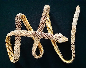 Lavish VALENTINO Heirloom Quality Collector's Piece Yellow Gold Encrusted Dazzling Clear Cognac Champagne Crystal Exotic Snake Necklace Belt