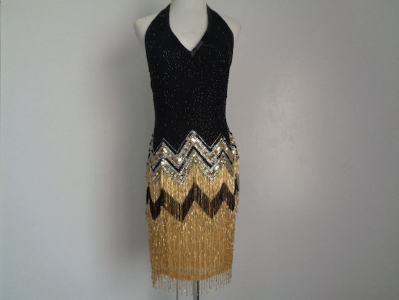Gatsby Gold Beaded Black Fringe Dress Gatsby Gold Beaded Black Fringe Dress