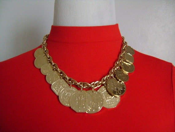 Fabulous Vintage Dangling Coin Charm Necklace 14 … - image 2