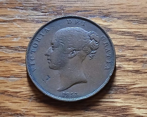 1853 British Large Penny One Cent Vintage Antique Penny Copper