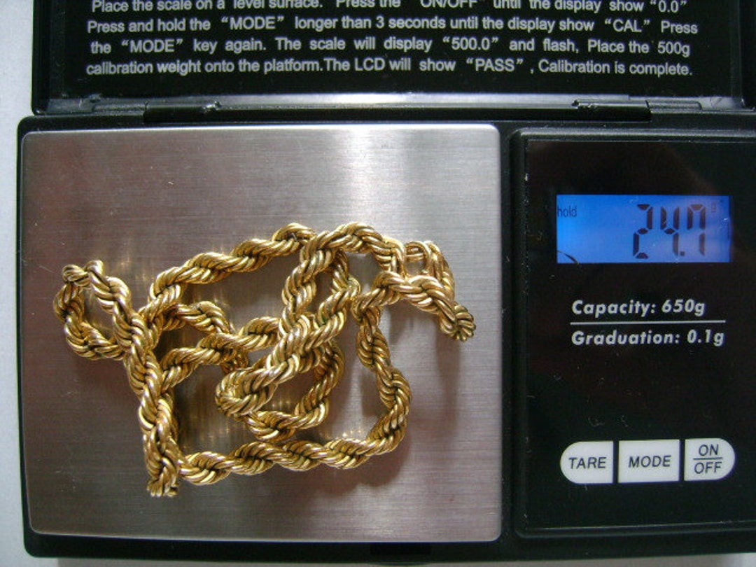 VINTAGE ACO 1/20 12K G.F. GOLD FILLED CHAIN NECKLACE ROPE 24” Long-4.10  Grams 