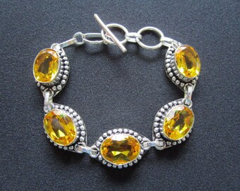 Stunning 925 Stamped Silver Jewelry Elegant Oval Cut Beautiful Color Yellow Orange Citrine Stone Gemstone Bracelet Women Mother's  Day Gifts