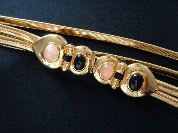 JudithlieberVintage Gold Tone Stretch Belt Multi Color Cabochon Snake Chain 31in JUDITH LEIBER GOLD-TONE MULTICOLOR CABOCHON STONE STATEMENT  main image 4