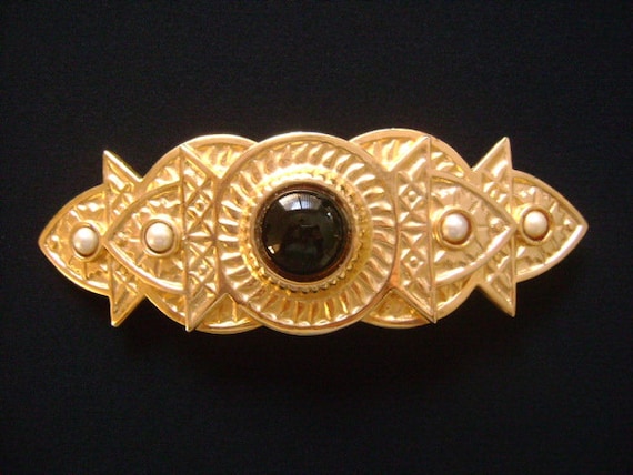 ACCESSOCRAFT NYC Ornate Rich Golden Gold Tone Jeweled Faux  display picture 2