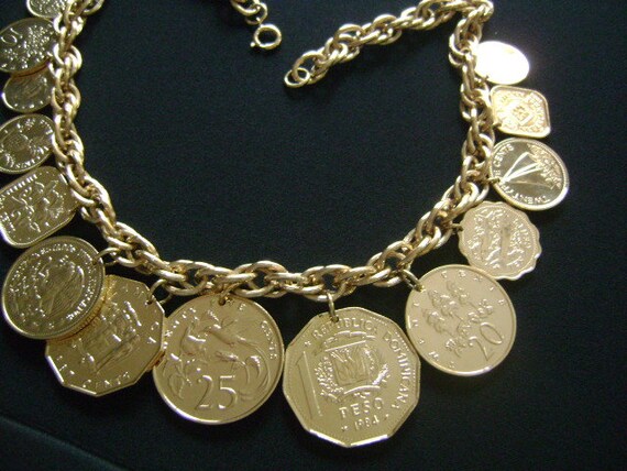 Fabulous Vintage Dangling Coin Charm Necklace 14 … - image 6