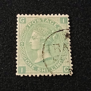 GB Sc 54 One Shilling Stamp Green Queen Victoria Used 19th Century Collectible