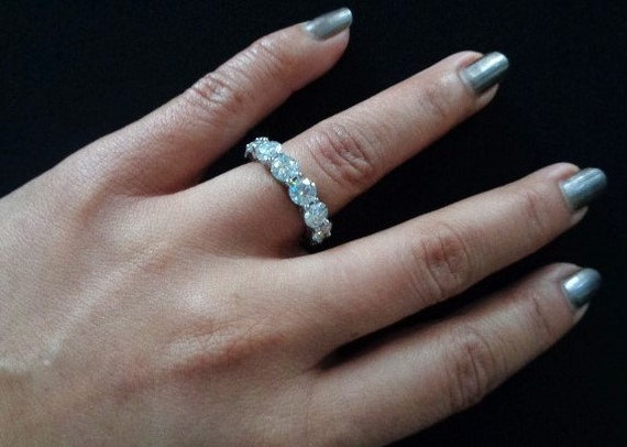 Classic 6 Carat Brilliant Round Cut Full Eternity Wedding Sterling Silver Ring Band Clear White Colorless Genuine Moissanite Gemstones Sz 6