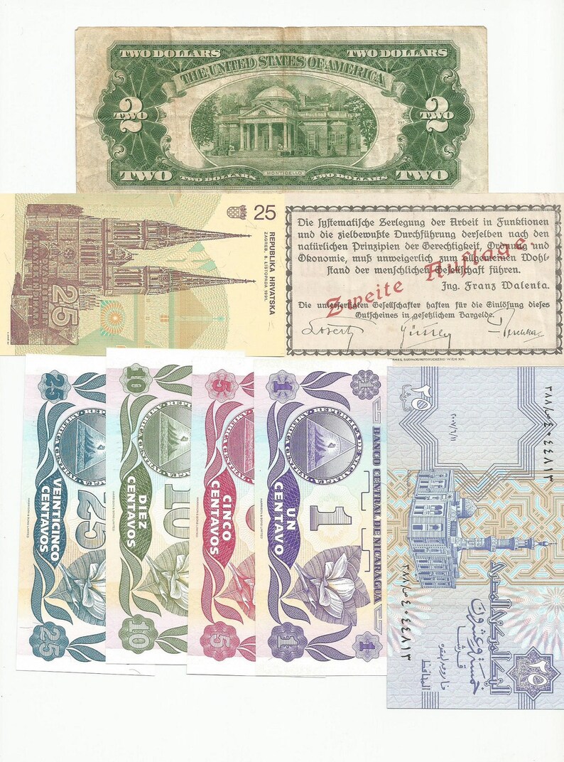 Nice Vintage 8 Banknote Collection Including 1953A 2 Dollar Red Seal US ...