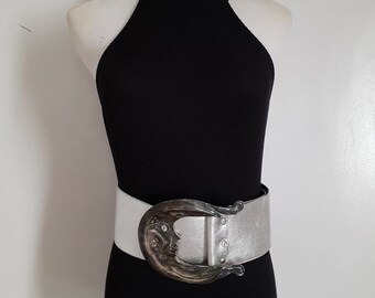 1980s LALOON Exclusive Design Silver Pewter Tone Metal Clear