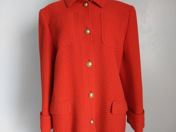 90 VALENTINO Made in Italy Red Hot Tomato Color Wool Military